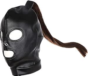 PU Leather Bondage Mask Hood SM Sex Toy with Removable。